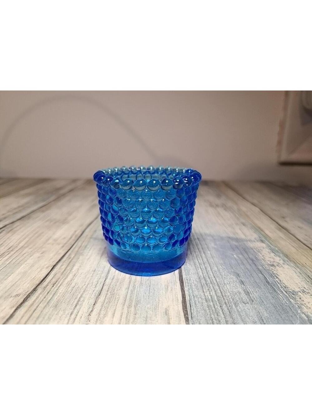 Blue Glass Hobnail Tea Light Votive Cup Candle 2" Toothpick Holder
